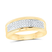 Load image into Gallery viewer, 10K Yellow Gold Round Diamond Men's Wedding Triple Row Band Ring 1/10 Cttw - Splendid Jewellery