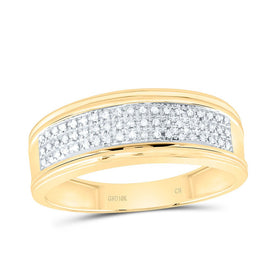 10K Yellow Gold Round Diamond Men's Wedding Triple Row Band Ring 1/10 Cttw - Splendid Jewellery