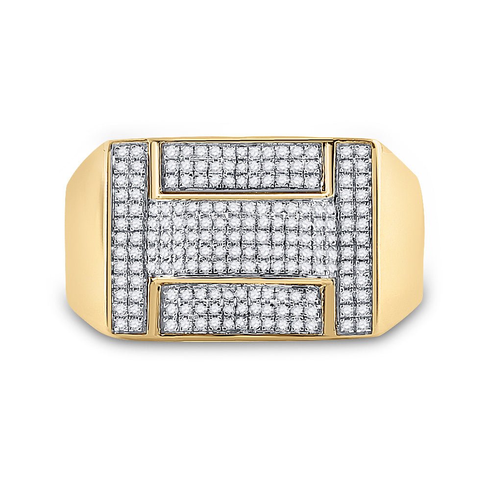 10K Yellow Gold Round Diamond Micro - Pave Mens Ring 1/2 Cttw - Splendid Jewellery
