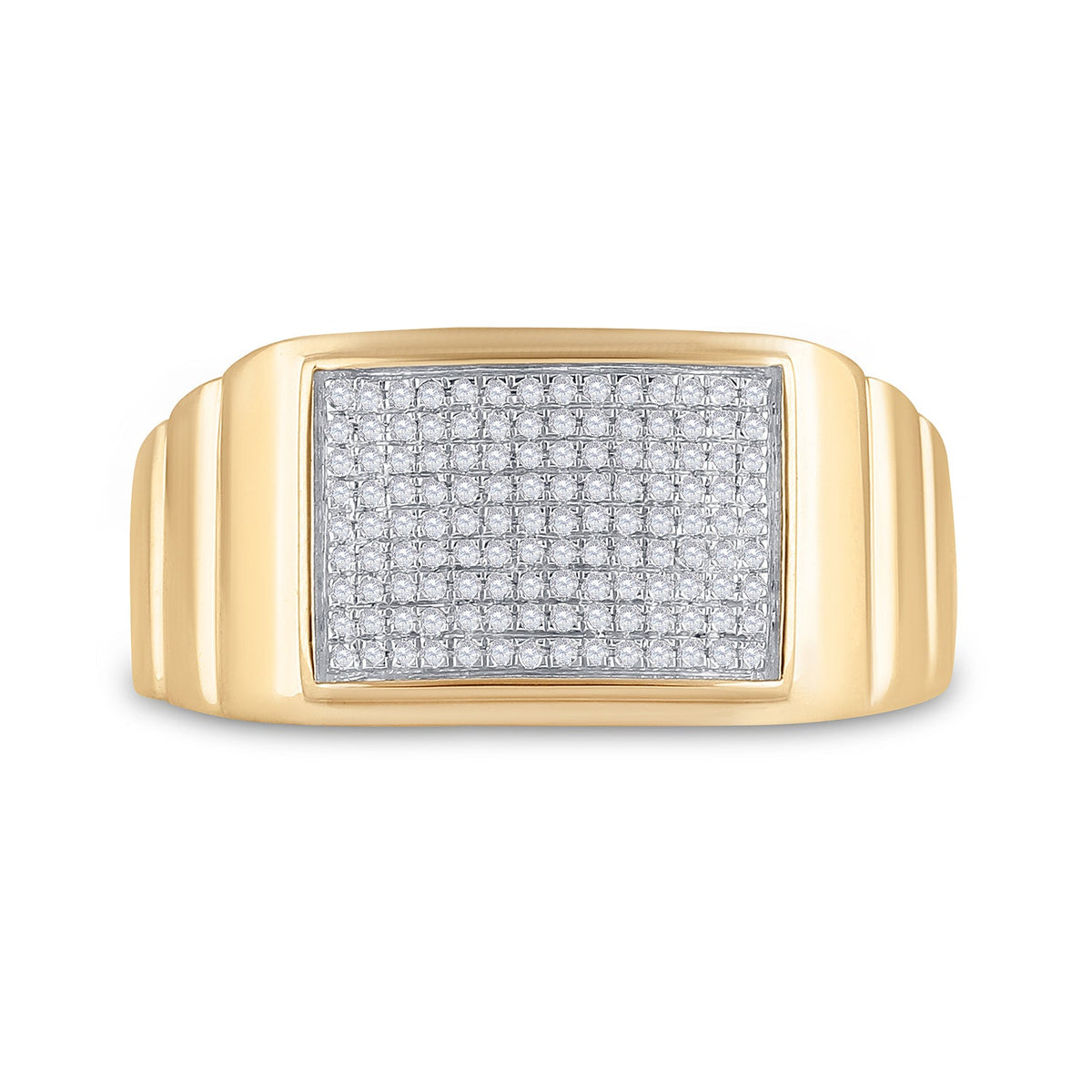 10K Yellow Gold Round Diamond Micro - Pave Mens Ring 1/4 Cttw - Splendid Jewellery