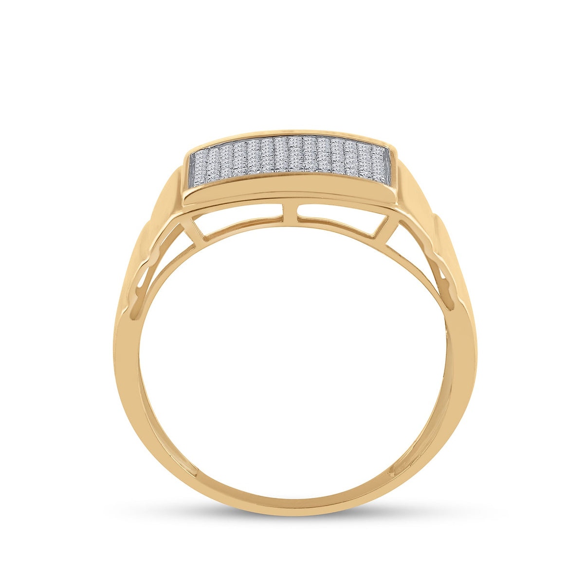 10K Yellow Gold Round Diamond Micro - Pave Mens Ring 1/4 Cttw - Splendid Jewellery