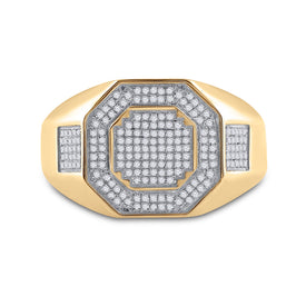 10K Yellow Gold Round Diamond Micro - Pave Mens Ring 3/8 Cttw - Splendid Jewellery