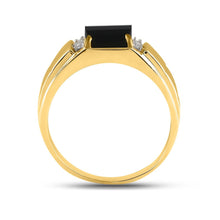 Load image into Gallery viewer, 10K Yellow Gold Round Diamond Onyx Mens Ring 0.02 Cttw - Splendid Jewellery