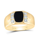 10K Yellow Gold Round Diamond Onyx Mens Ring 0.02 Cttw - Splendid Jewellery