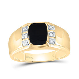 10K Yellow Gold Round Diamond Onyx Mens Ring 0.02 Cttw - Splendid Jewellery