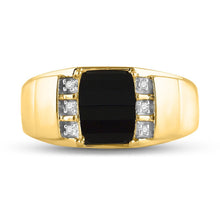 Load image into Gallery viewer, 10K Yellow Gold Round Diamond Onyx Mens Ring 0.02 Cttw - Splendid Jewellery