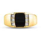 10K Yellow Gold Round Diamond Onyx Mens Ring 0.02 Cttw - Splendid Jewellery