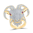 10K Yellow Gold Round Diamond Ruby Goat Mens Ring 5 7/8 Cttw - Splendid Jewellery