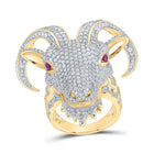 10K Yellow Gold Round Diamond Ruby Goat Mens Ring 5 7/8 Cttw - Splendid Jewellery