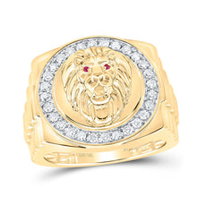 Load image into Gallery viewer, 10K Yellow Gold Round Diamond Ruby Lion Face Mens Ring 1/2 Cttw - Splendid Jewellery