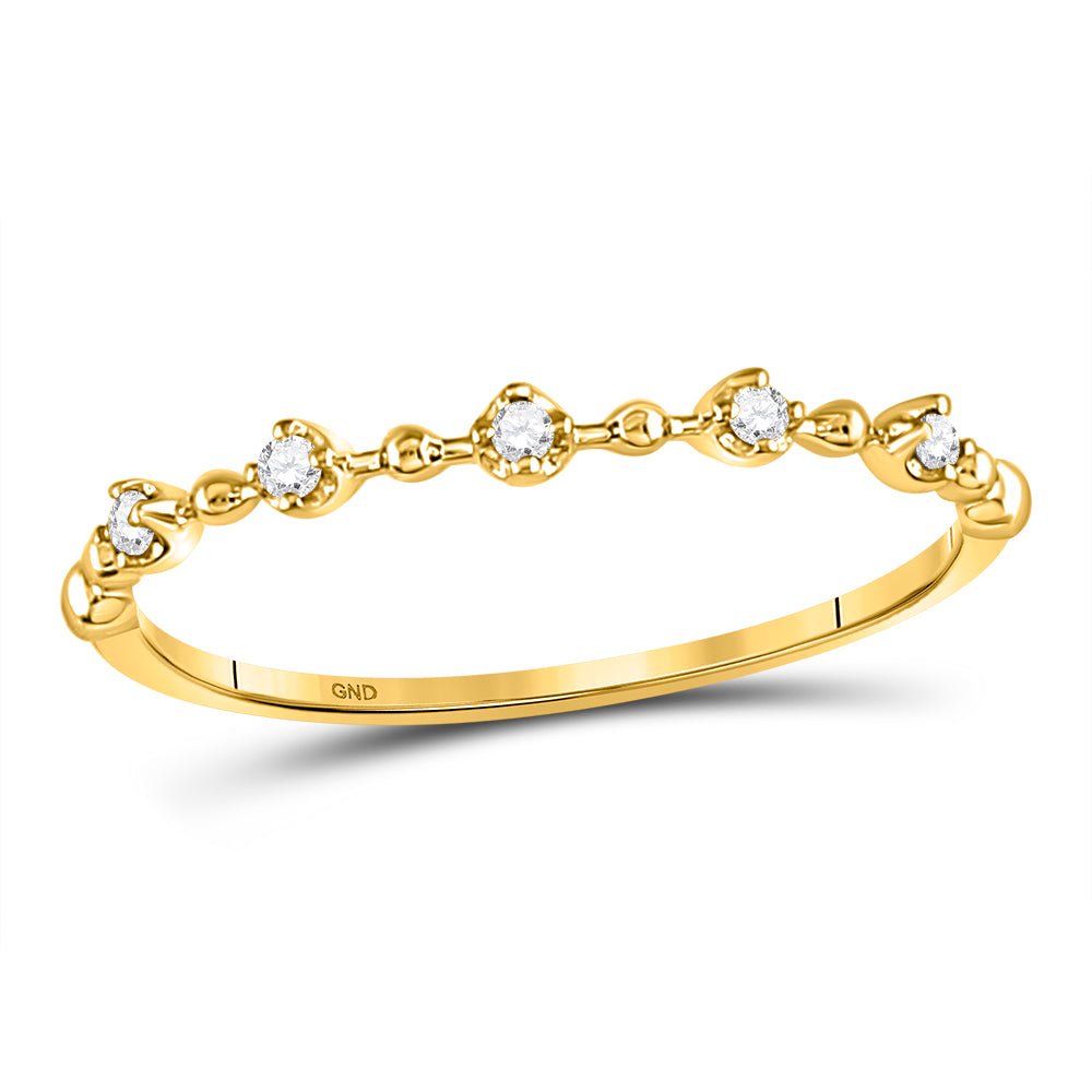 10K Yellow Gold Round Diamond Women's Bead Dot Stackable Ring 1/20 Cttw - Splendid Jewellery
