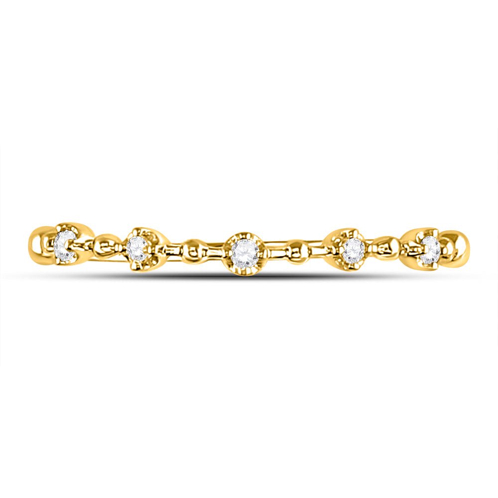 10K Yellow Gold Round Diamond Women's Bead Dot Stackable Ring 1/20 Cttw - Splendid Jewellery