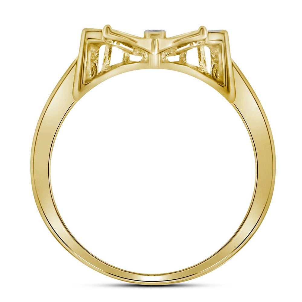 10K Yellow Gold Round Diamond Women's Butterfly Bug Cluster Ring 1/20 Cttw - Splendid Jewellery
