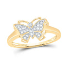 10K Yellow Gold Round Diamond Women's Butterfly Bug Cluster Ring 1/20 Cttw - Splendid Jewellery