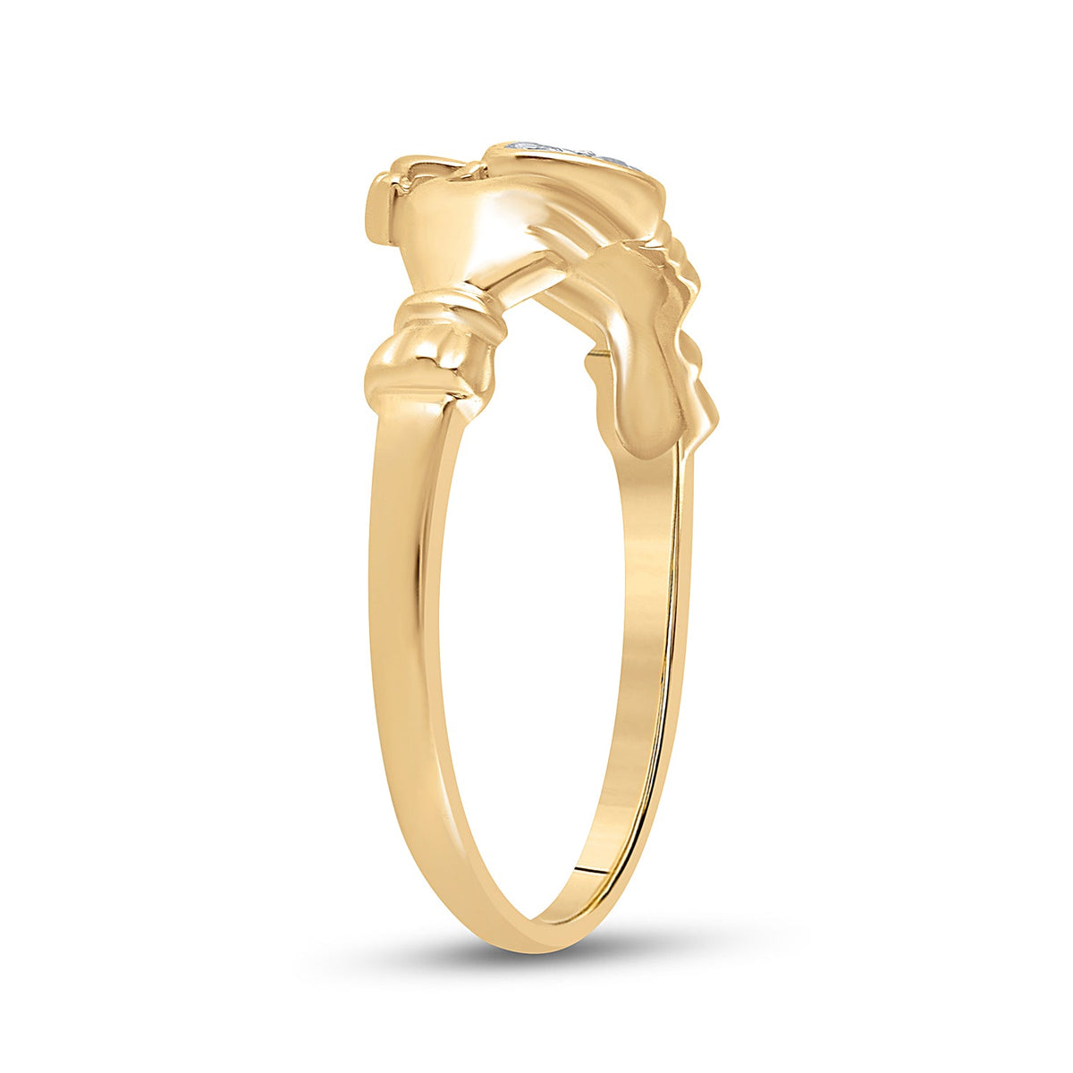 10K Yellow Gold Round Diamond Women's Claddagh Heart Ring . 0.02 Cttw - Splendid Jewellery
