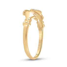 10K Yellow Gold Round Diamond Women's Claddagh Heart Ring . 0.02 Cttw - Splendid Jewellery