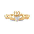 10K Yellow Gold Round Diamond Women's Claddagh Heart Ring . 0.02 Cttw - Splendid Jewellery