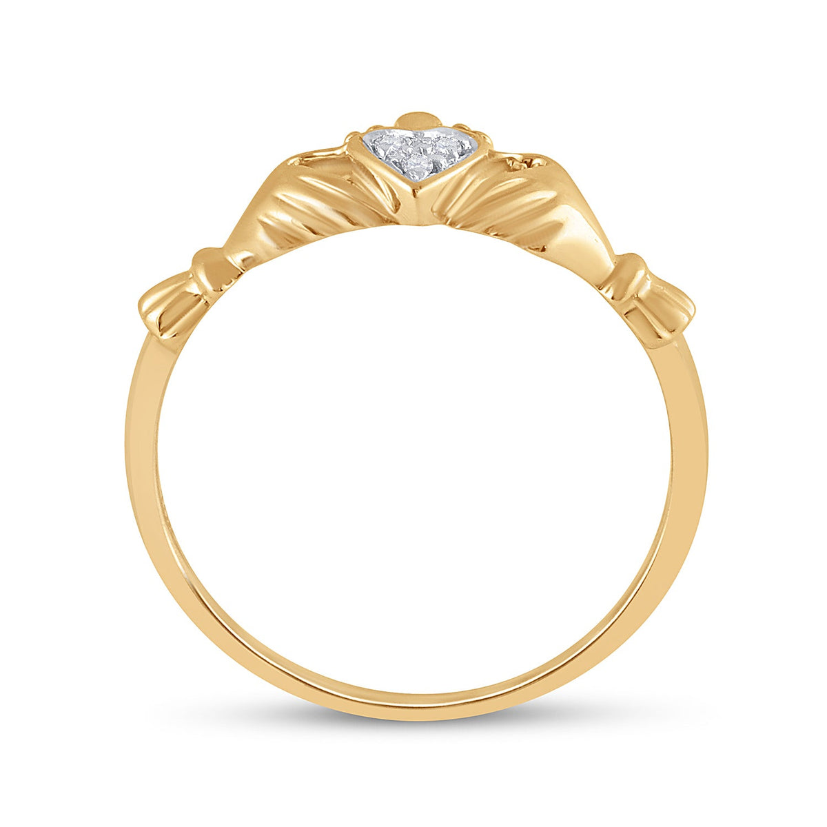 10K Yellow Gold Round Diamond Women's Claddagh Heart Ring . 0.02 Cttw - Splendid Jewellery