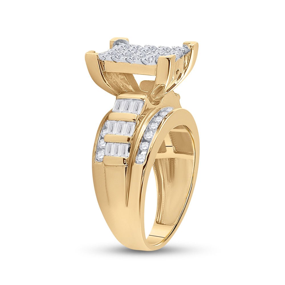 10K Yellow Gold Round Diamond Women's Cluster Bridal Wedding Engagement Ring 1 1 1/2 Cttw - Splendid Jewellery