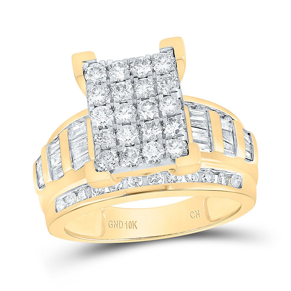10K Yellow Gold Round Diamond Women's Cluster Bridal Wedding Engagement Ring 1 1 1/2 Cttw - Splendid Jewellery