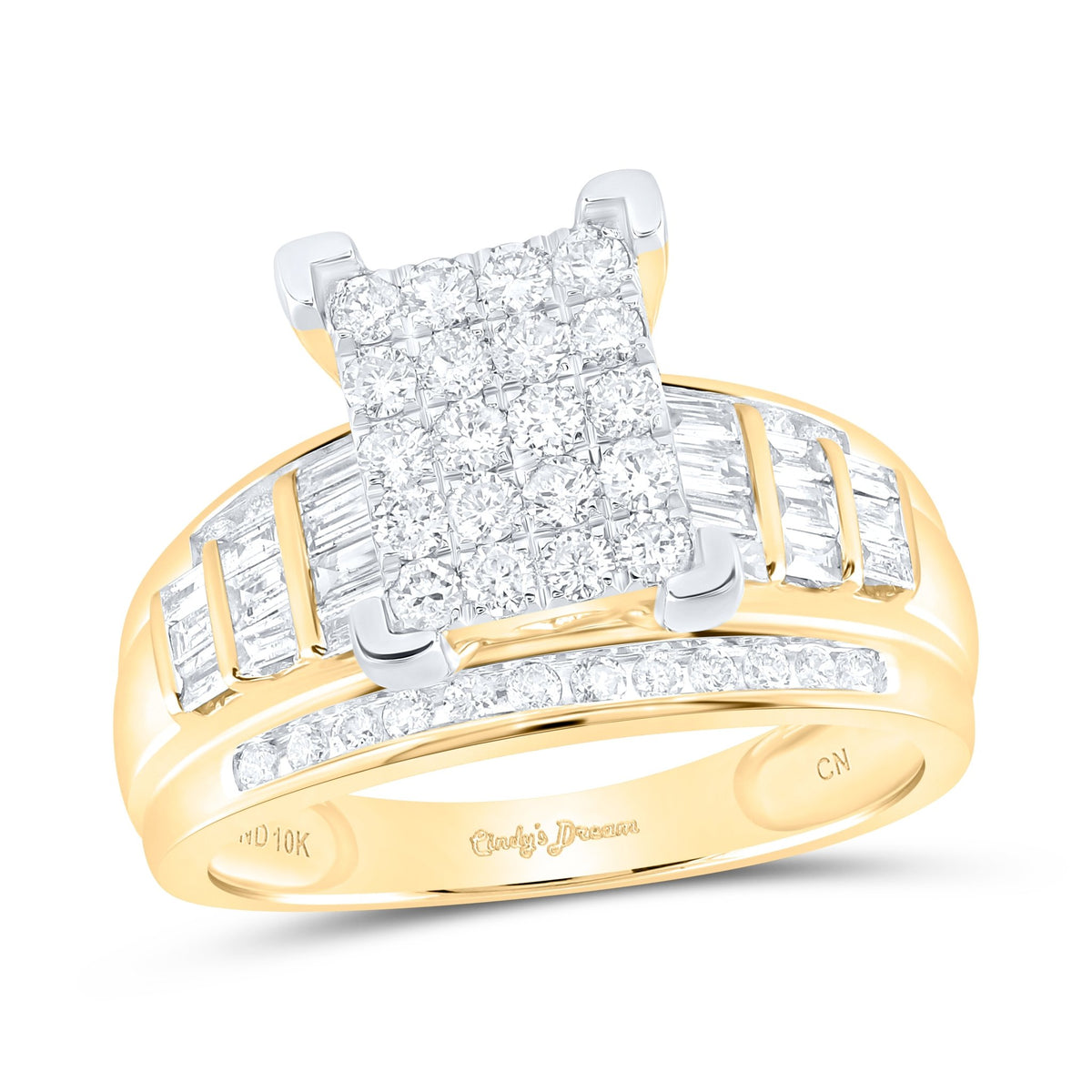10K Yellow Gold Round Diamond Women's Cluster Bridal Wedding Engagement Ring 1 Cttw - Splendid Jewellery