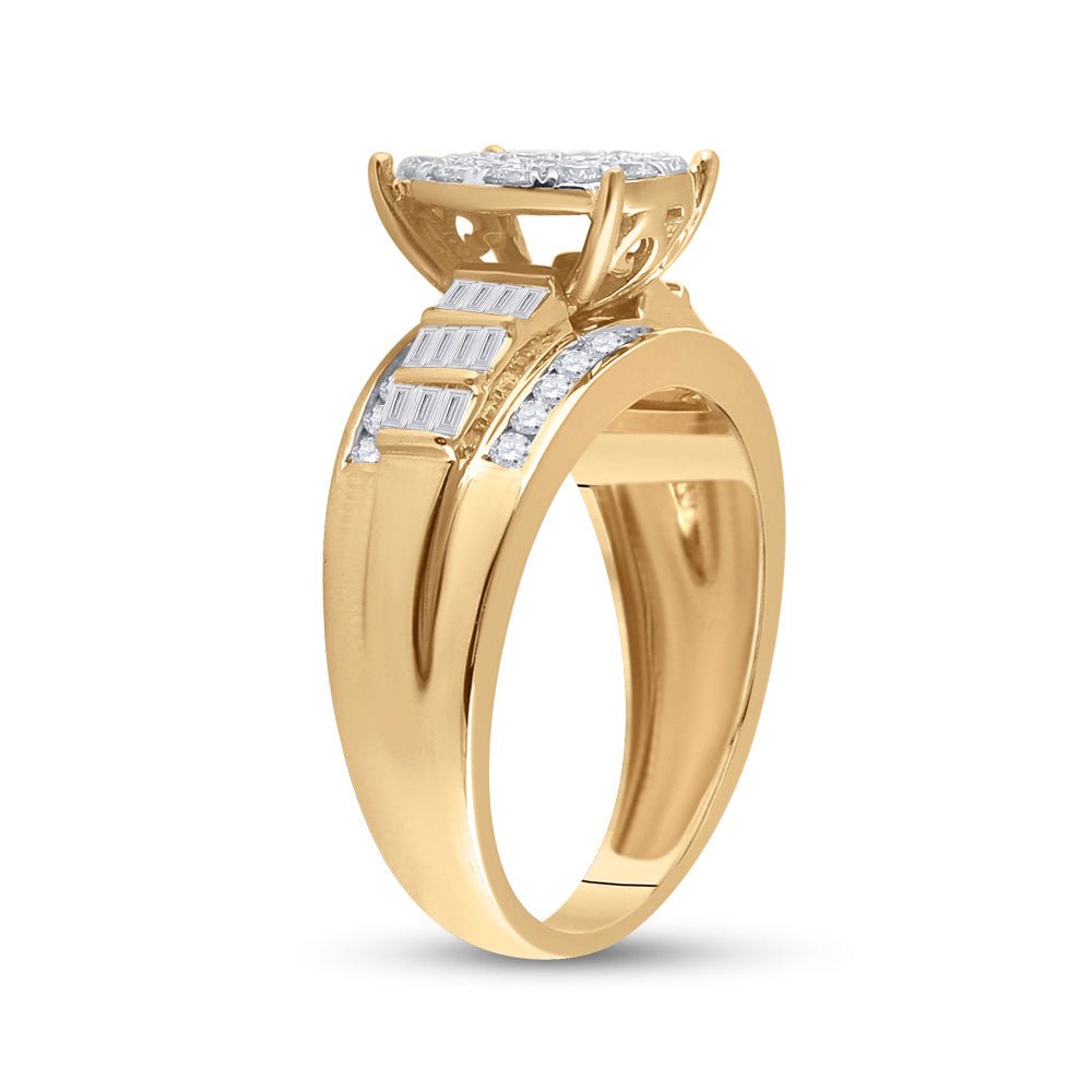 10K Yellow Gold Round Diamond Women's Cluster Bridal Wedding Engagement Ring 1 Cttw - Splendid Jewellery
