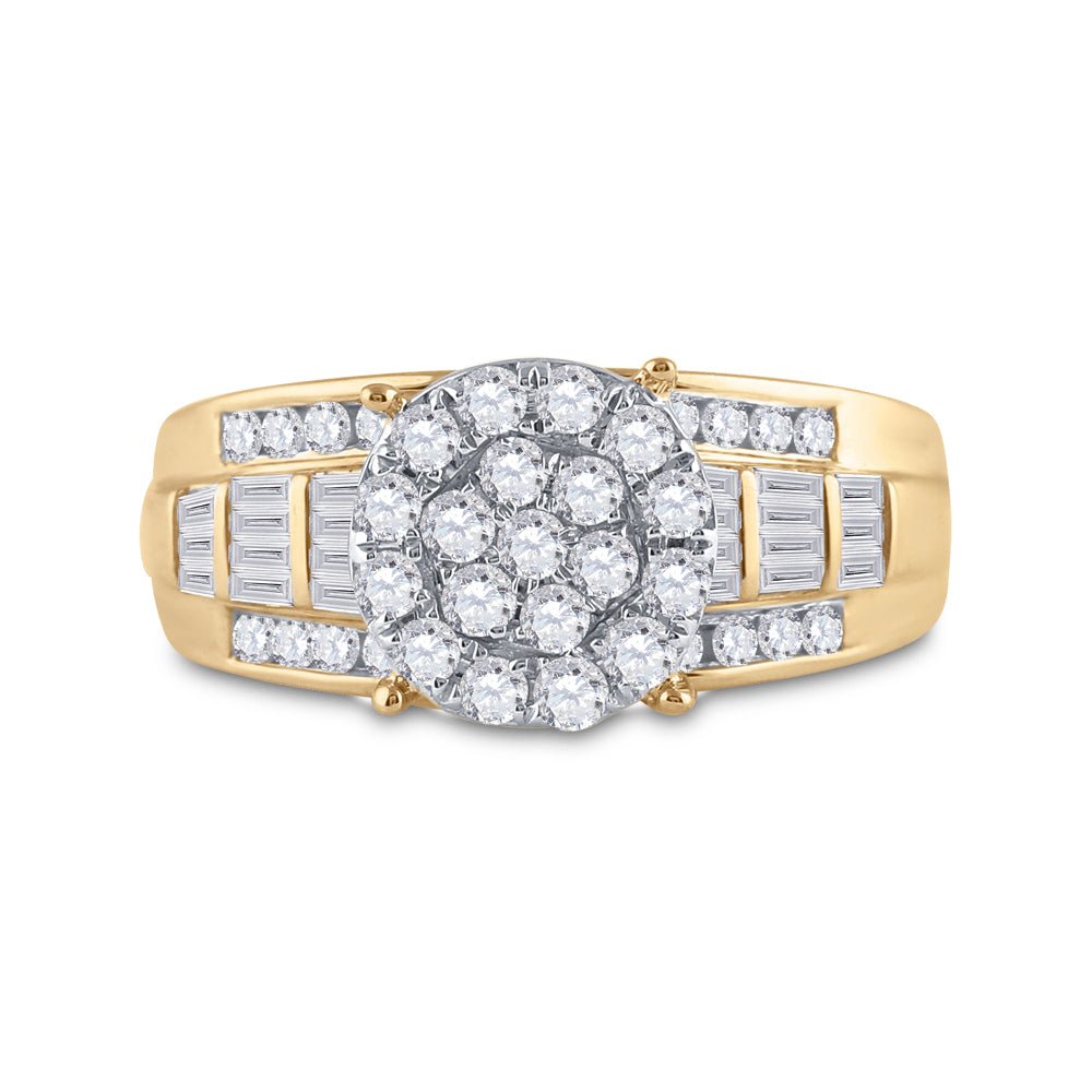 10K Yellow Gold Round Diamond Women's Cluster Bridal Wedding Engagement Ring 1 Cttw - Splendid Jewellery