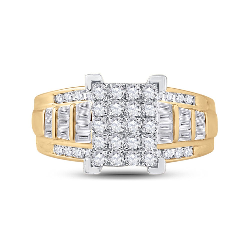10K Yellow Gold Round Diamond Women's Cluster Bridal Wedding Engagement Ring 1 Cttw - Splendid Jewellery