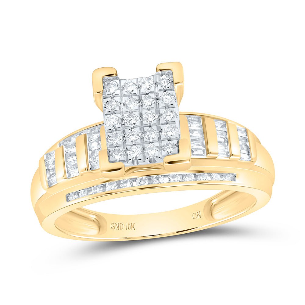 10K Yellow Gold Round Diamond Women's Cluster Bridal Wedding Engagement Ring 1/2 Cttw - Splendid Jewellery
