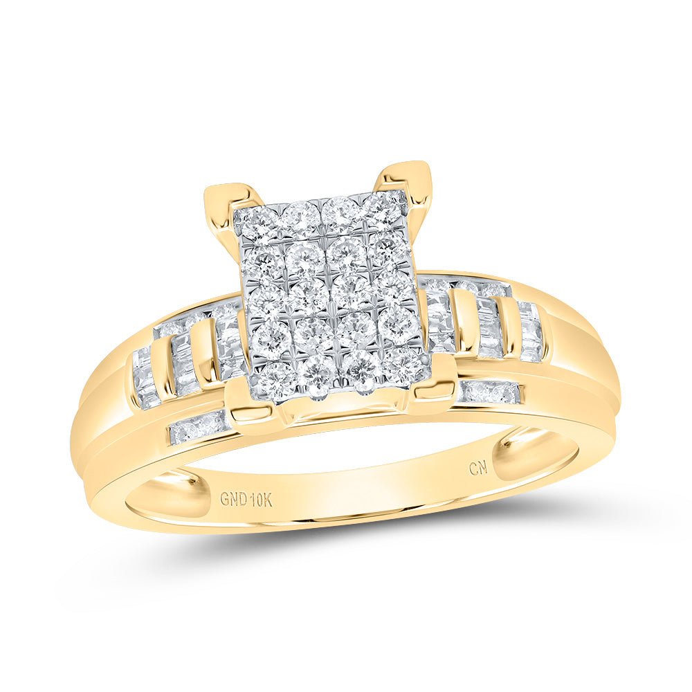 10K Yellow Gold Round Diamond Women's Cluster Bridal Wedding Engagement Ring 1/2 Cttw - Splendid Jewellery