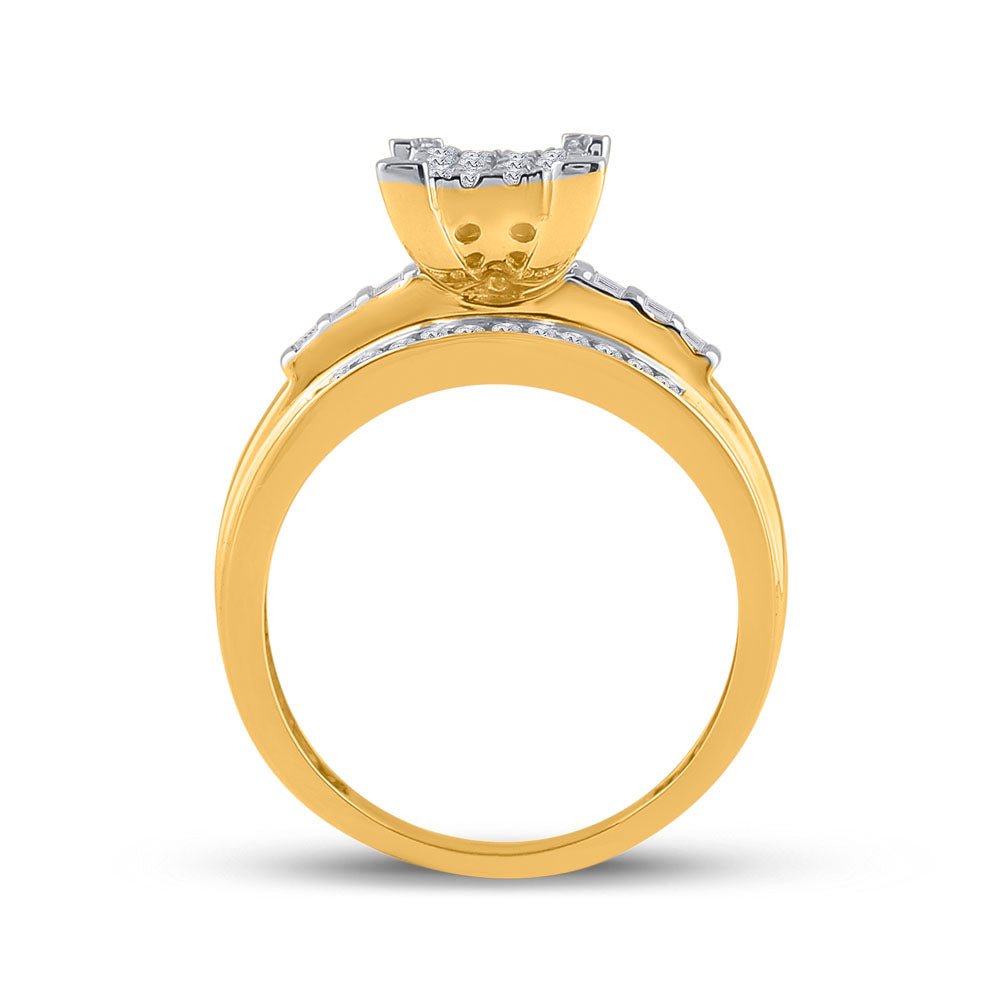 10K Yellow Gold Round Diamond Women's Cluster Bridal Wedding Engagement Ring 1/2 Cttw - Splendid Jewellery