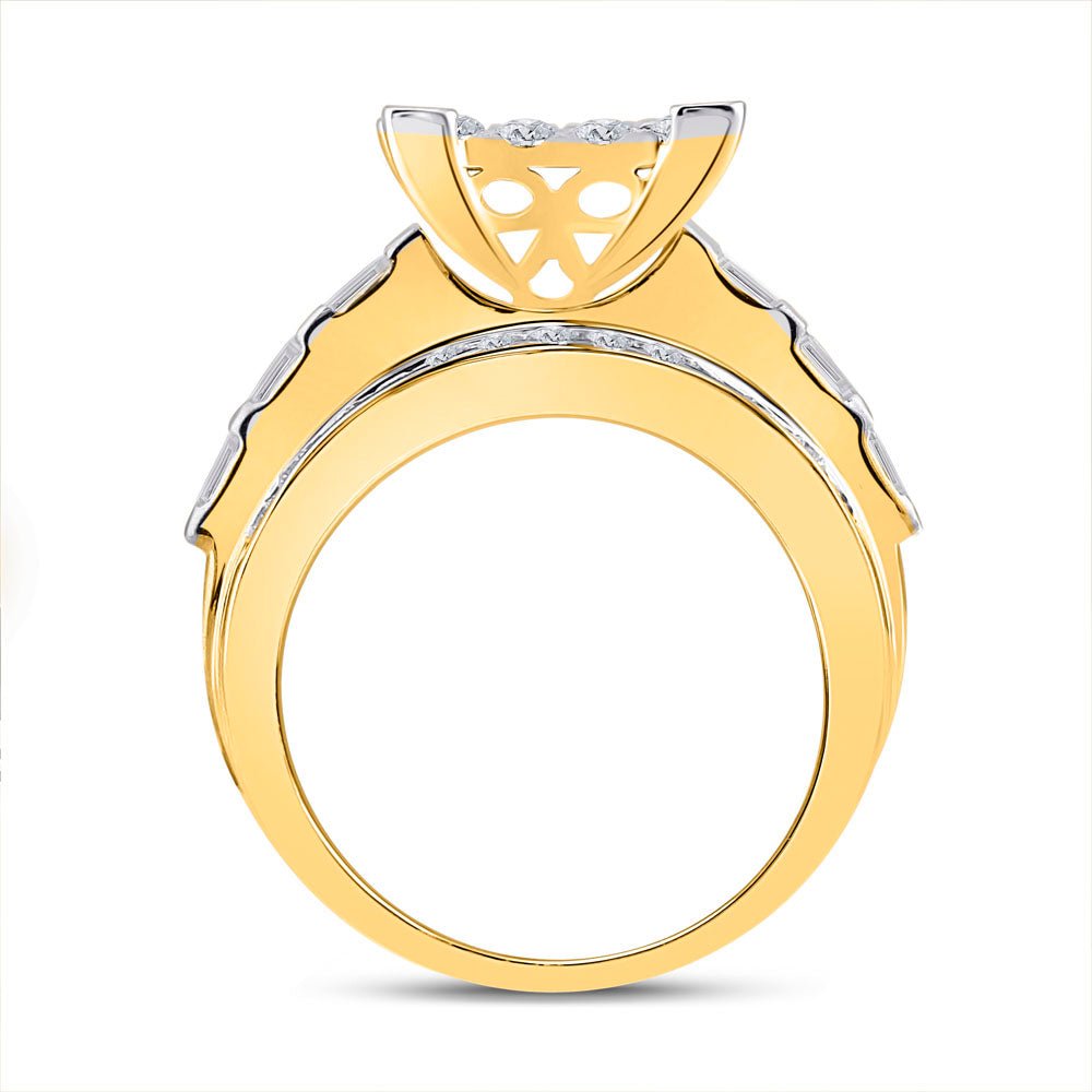 10K Yellow Gold Round Diamond Women's Cluster Bridal Wedding Engagement Ring 2 Cttw - Splendid Jewellery