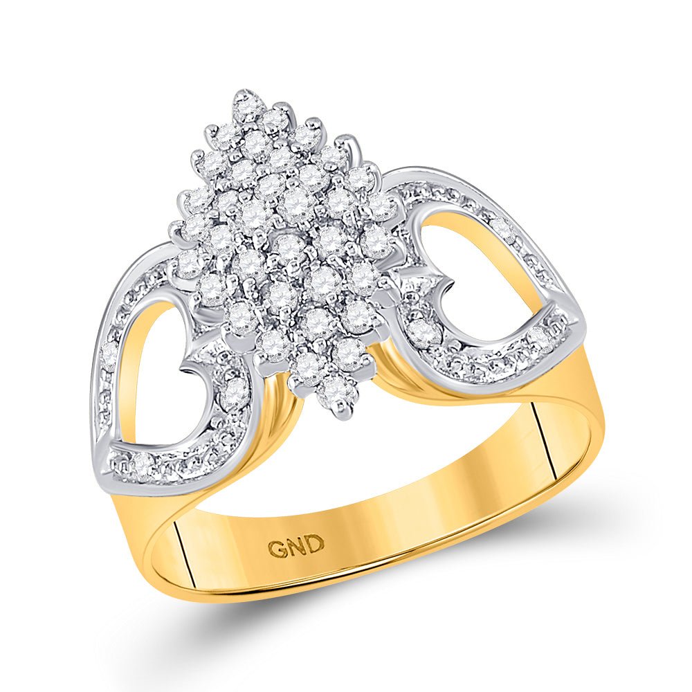 10K Yellow Gold Round Diamond Women's Cluster Heart Ring 1/2 Cttw - Splendid Jewellery