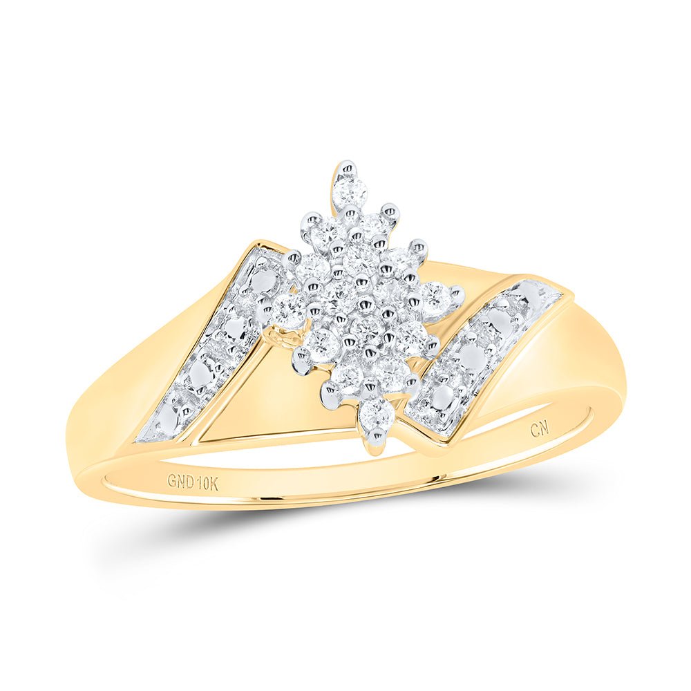 10K Yellow Gold Round Diamond Women's Cluster Ring 1/10 Cttw - Splendid Jewellery