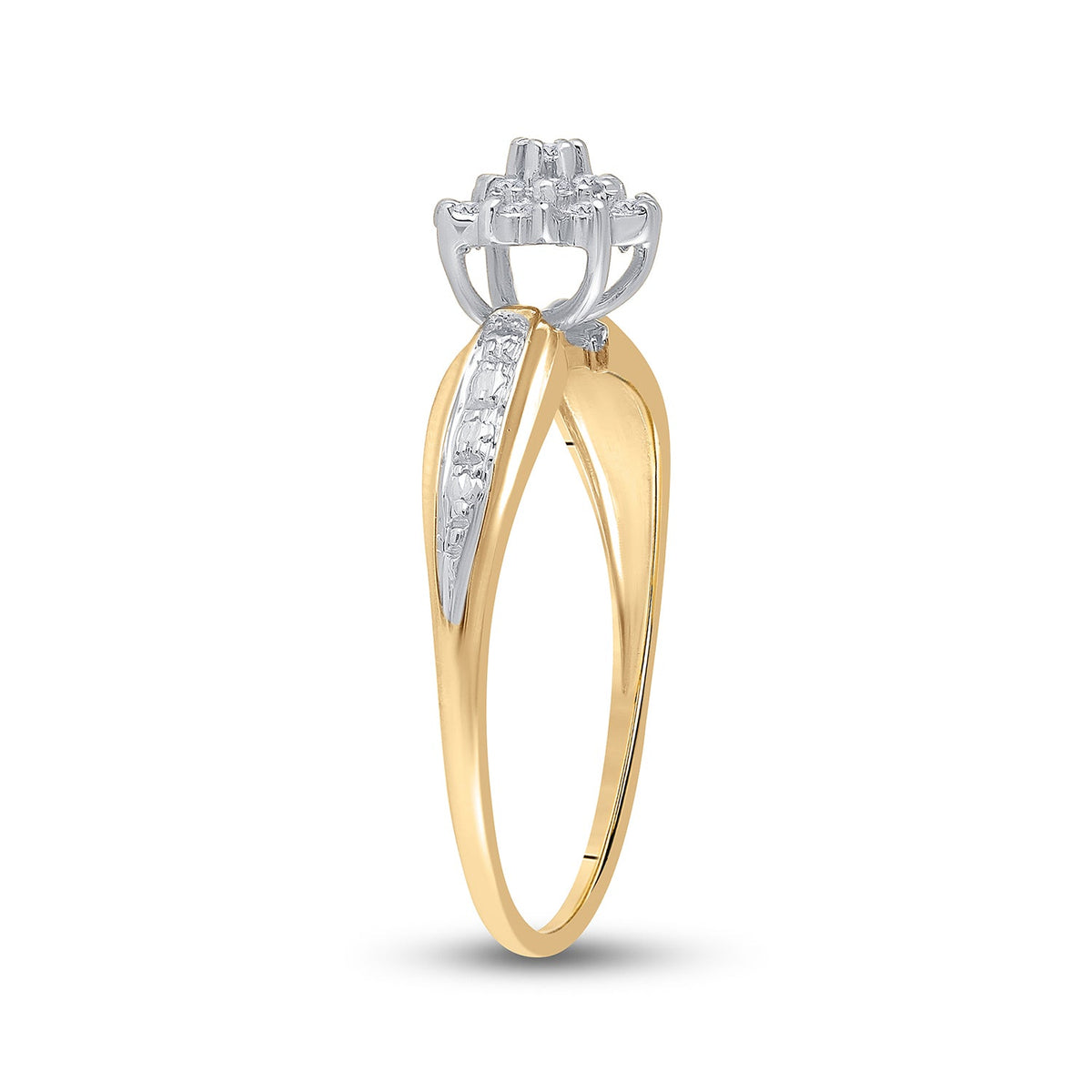 10K Yellow Gold Round Diamond Women's Cluster Ring 1/10 Cttw - Splendid Jewellery