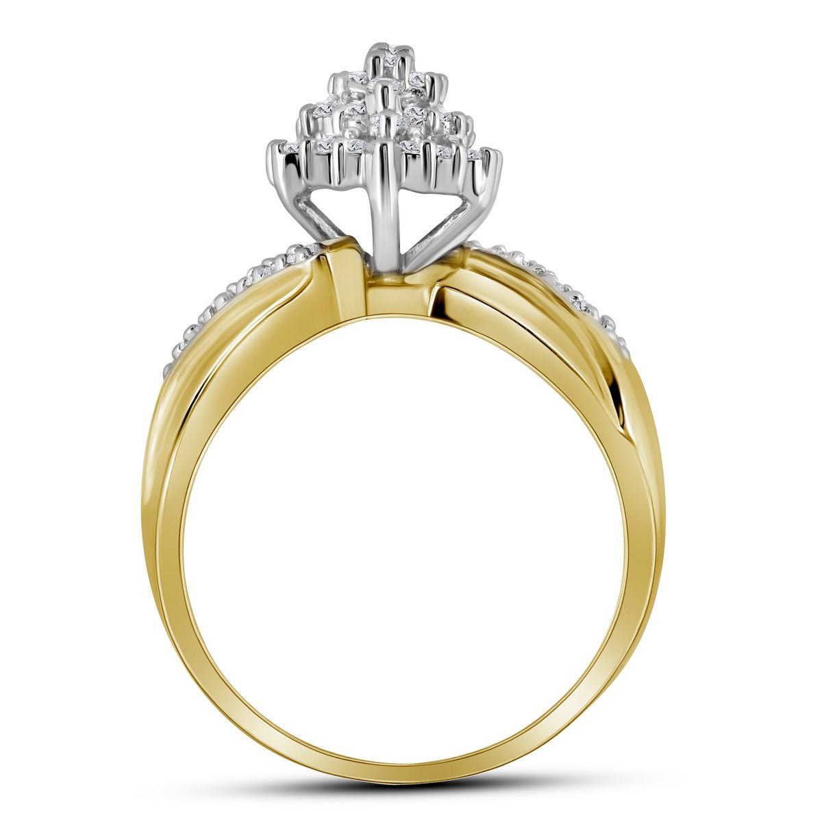 10K Yellow Gold Round Diamond Women's Cluster Ring 1/2 Cttw - Splendid Jewellery