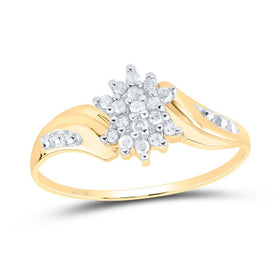 10K Yellow Gold Round Diamond Women's Cluster Ring 1/8 Cttw - Splendid Jewellery