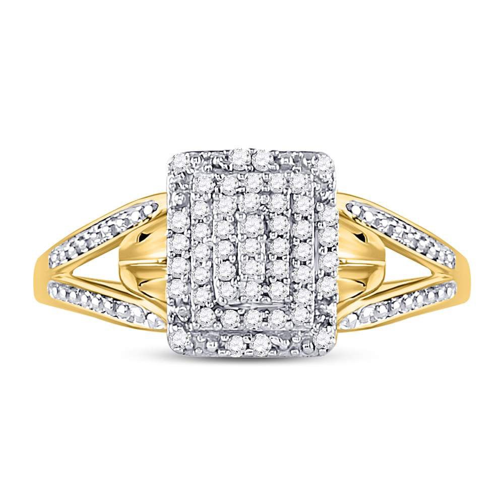 10K Yellow Gold Round Diamond Women's Cluster Split Shank Ring 1/6 Cttw - Splendid Jewellery