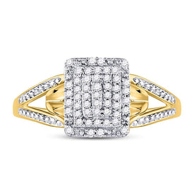 10K Yellow Gold Round Diamond Women's Cluster Split Shank Ring 1/6 Cttw - Splendid Jewellery