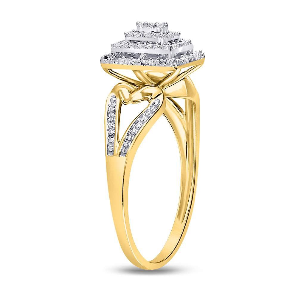 10K Yellow Gold Round Diamond Women's Cluster Split Shank Ring 1/6 Cttw - Splendid Jewellery