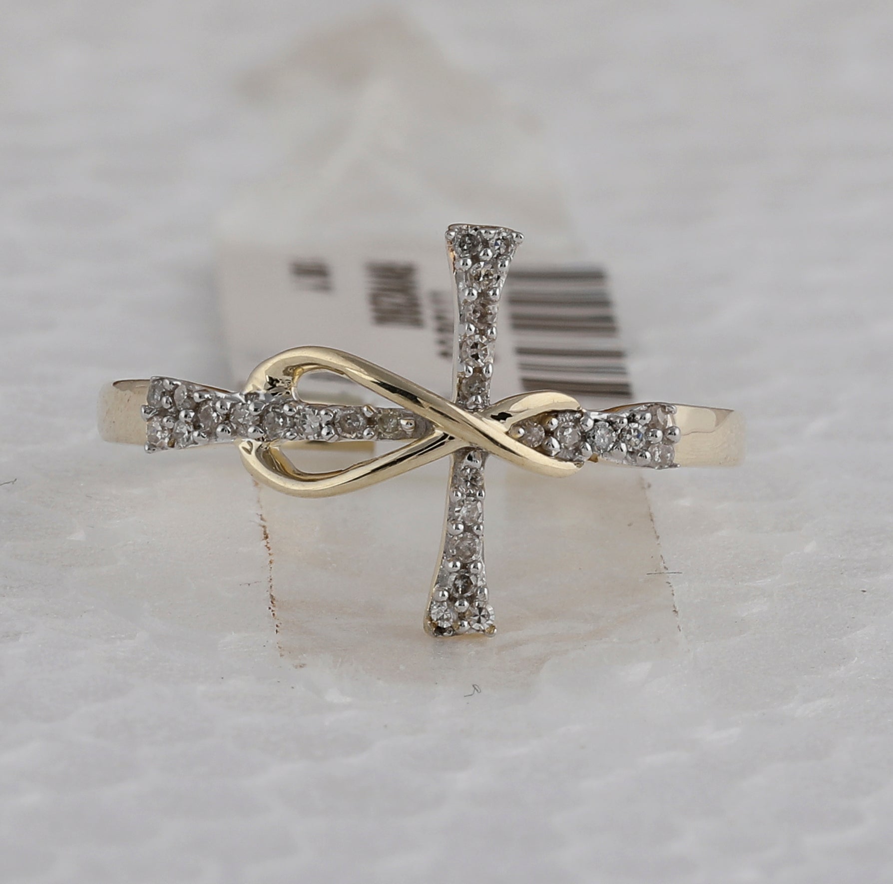 10K Yellow Gold Round Diamond Women's Cross Infinity Band Ring 1/10 Cttw - Splendid Jewellery