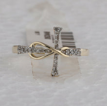 Load image into Gallery viewer, 10K Yellow Gold Round Diamond Women's Cross Infinity Band Ring 1/10 Cttw - Splendid Jewellery