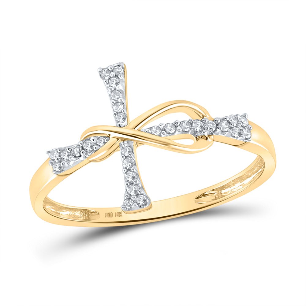 10K Yellow Gold Round Diamond Women's Cross Infinity Band Ring 1/10 Cttw - Splendid Jewellery