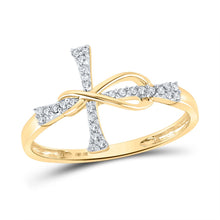 Load image into Gallery viewer, 10K Yellow Gold Round Diamond Women's Cross Infinity Band Ring 1/10 Cttw - Splendid Jewellery