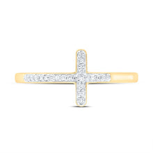 Load image into Gallery viewer, 10K Yellow Gold Round Diamond Women's Cross Religious Band Ring 1/20 Cttw - Splendid Jewellery