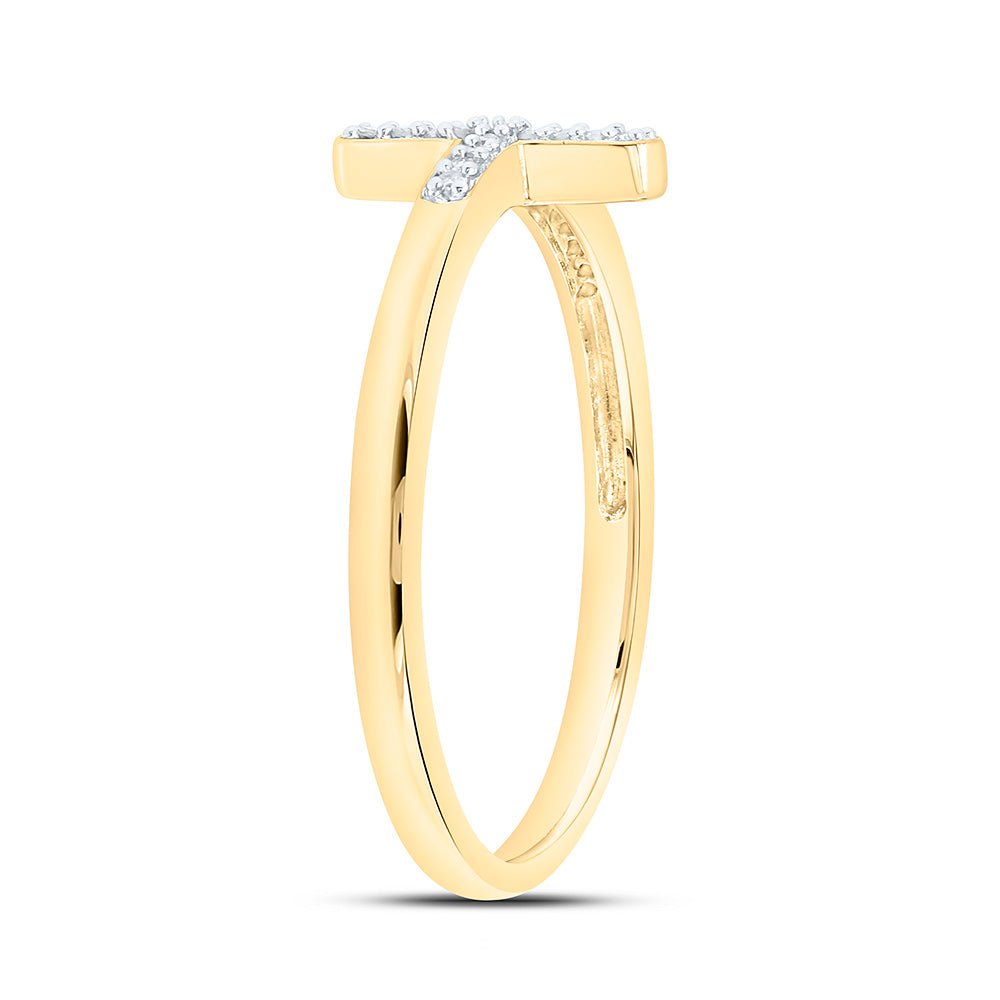 10K Yellow Gold Round Diamond Women's Cross Religious Band Ring 1/20 Cttw - Splendid Jewellery