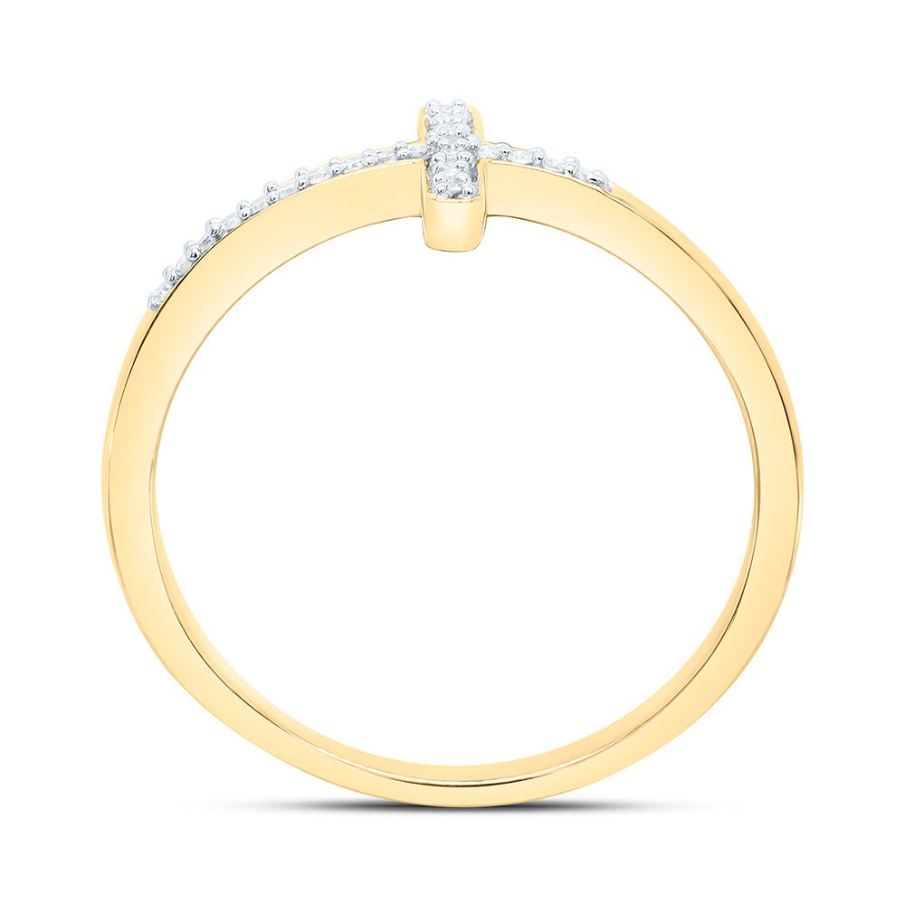 10K Yellow Gold Round Diamond Women's Cross Religious Band Ring 1/20 Cttw - Splendid Jewellery