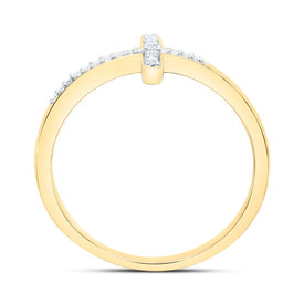 10K Yellow Gold Round Diamond Women's Cross Religious Band Ring 1/20 Cttw - Splendid Jewellery