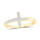 10K Yellow Gold Round Diamond Women's Cross Religious Band Ring 1/20 Cttw - Splendid Jewellery