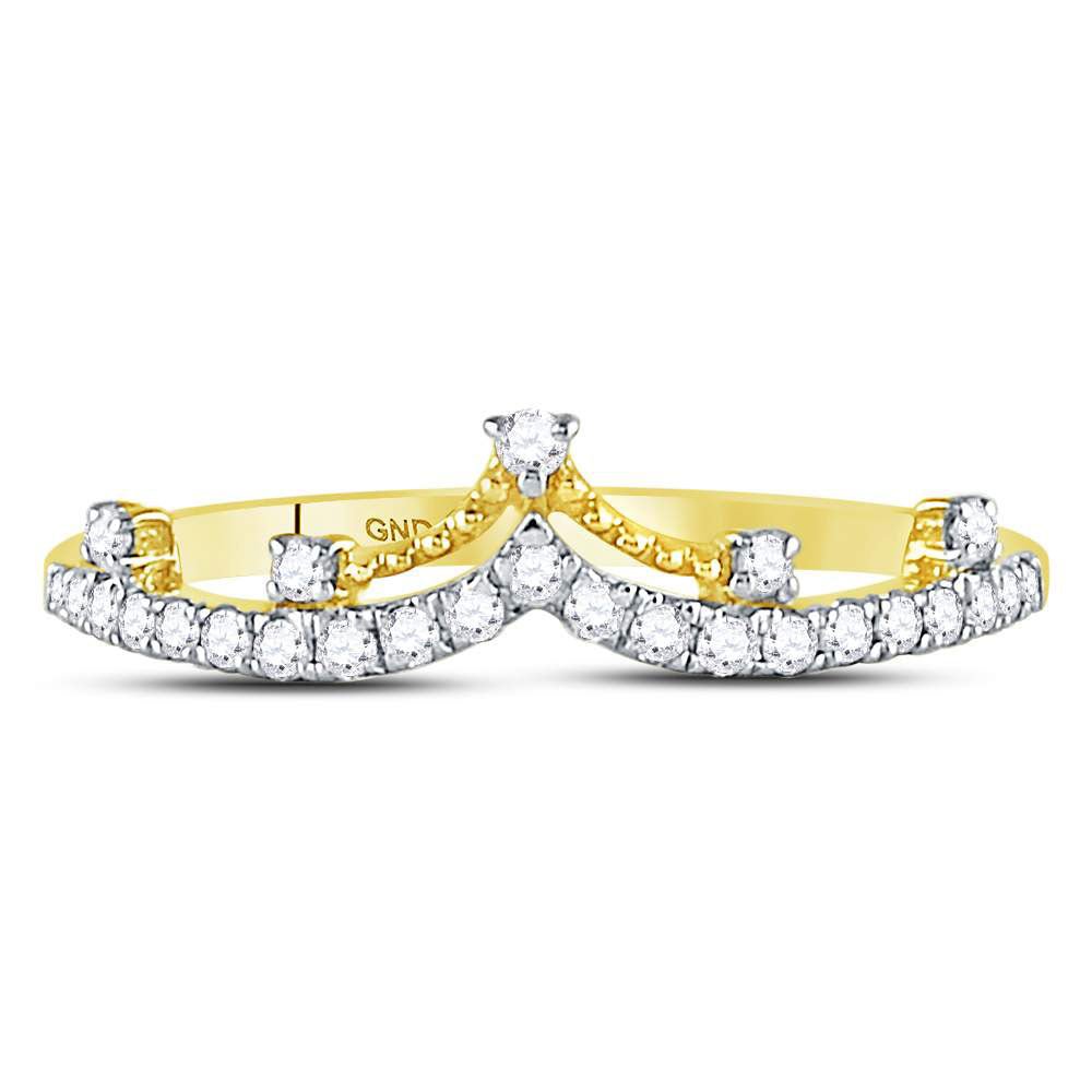 10K Yellow Gold Round Diamond Women's Crown Tiara Fashion Band Ring 1/5 Cttw - Splendid Jewellery
